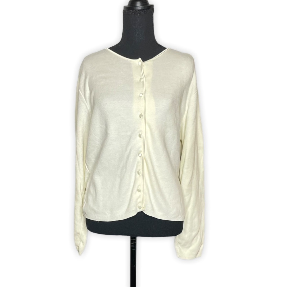 Maggie Lawrence Vintage Off-White Comfy Knit Cardigan Women’s Soft Cozy Layer Sw